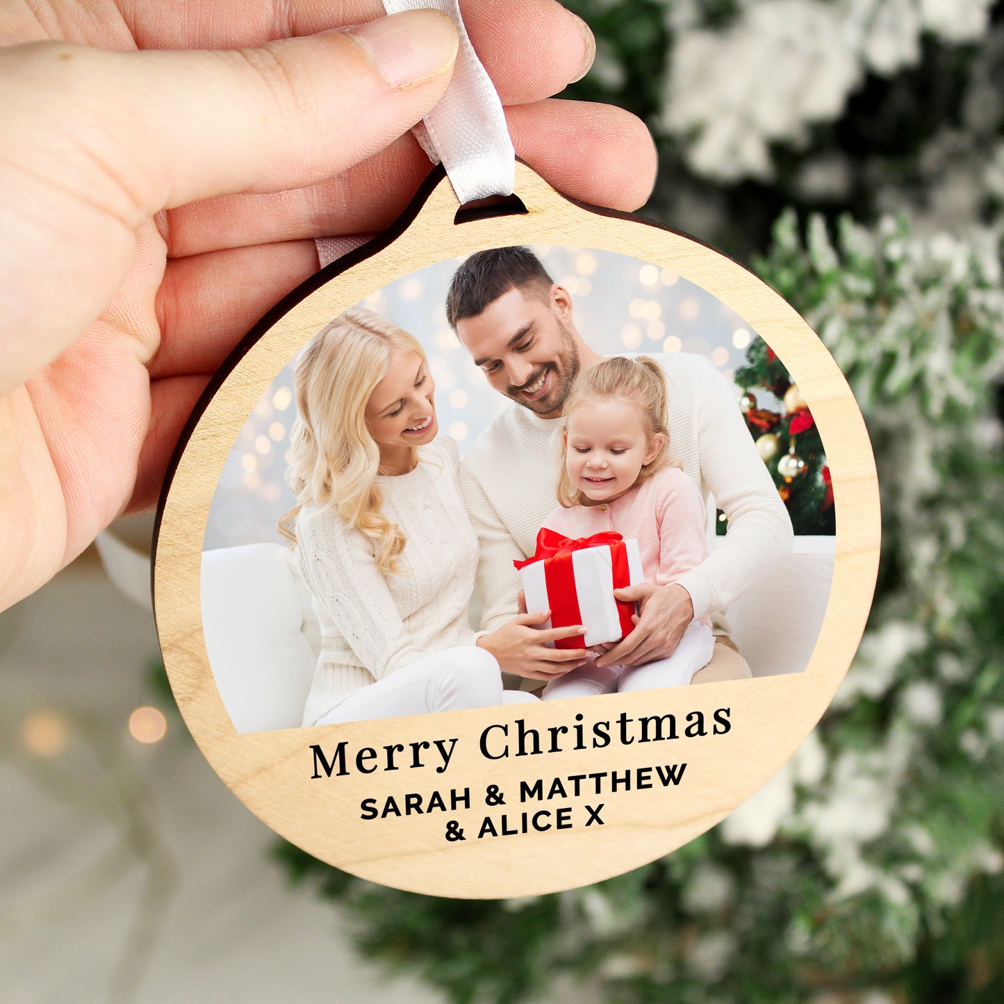 Personalised Round Wooden Christmas Tree Decoration