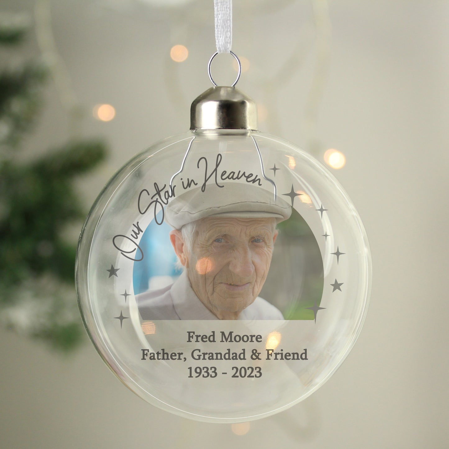 Personalised “Our Star In Heaven” Glass Christmas Bauble