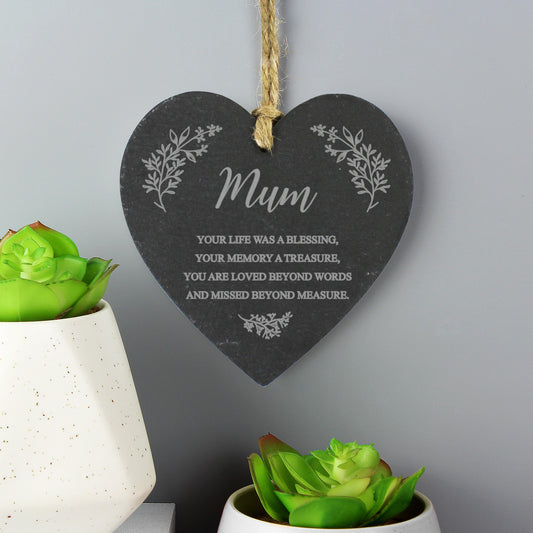 Personalised Memorial Slate Heart Hanging Decoration - Violet Belle Gifts - Personalised Memorial Slate Heart Hanging Decoration