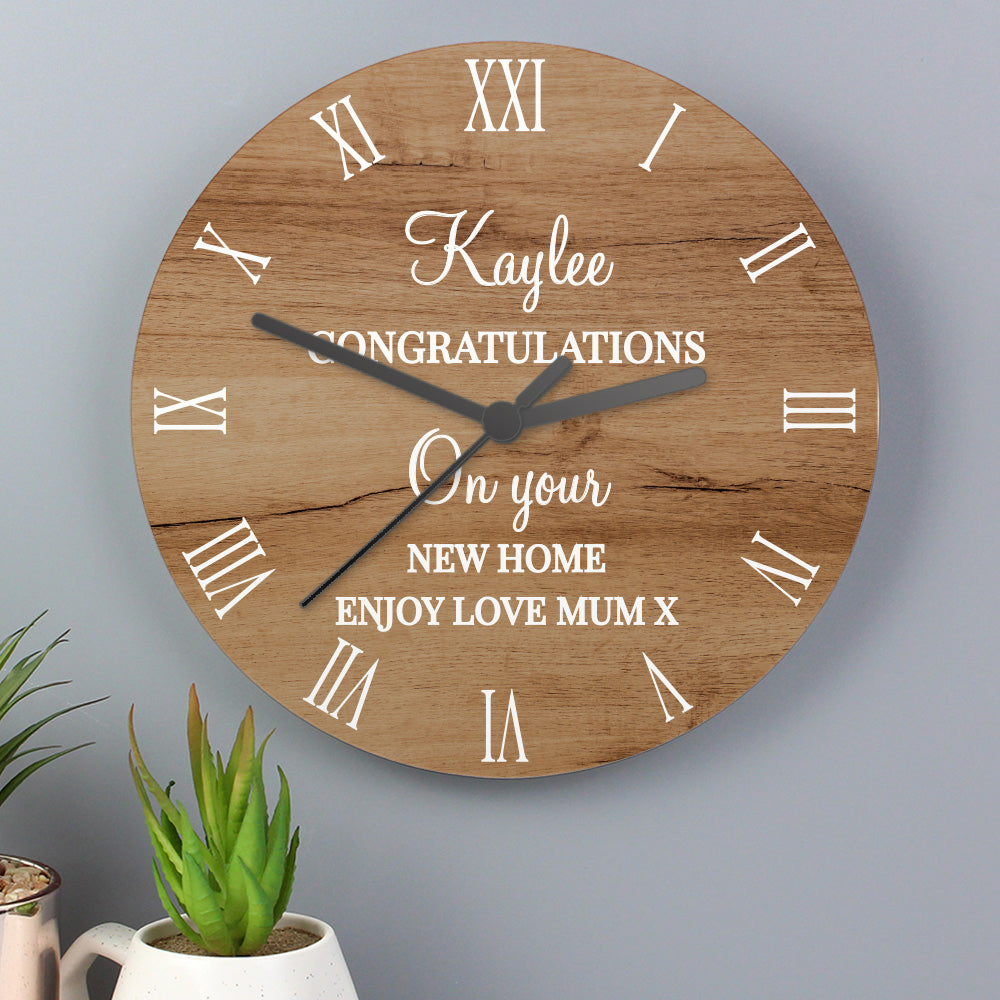 Personalised Wooden Effect Wall Clock - Violet Belle Gifts - Personalised Wooden Effect Wall Clock