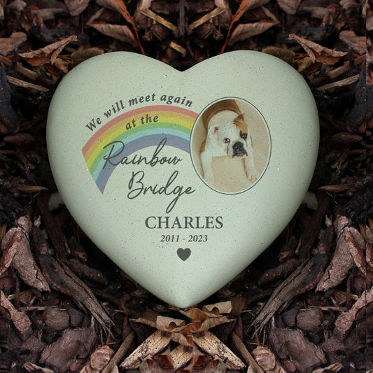 Personalised Memorial Resin Heart “Rainbow Bridge” - UPLOAD YOUR OWN PHOTO - Violet Belle Gifts - Personalised Memorial Resin Heart “Rainbow Bridge” - UPLOAD YOUR OWN PHOTO!