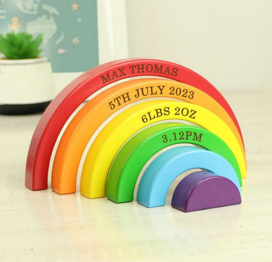 Personalised Wooden Rainbow Stacker - Violet Belle Gifts - Personalised Wooden Rainbow Stacker