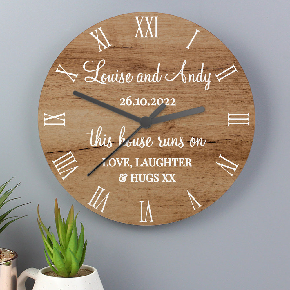 Personalised Wooden Effect Wall Clock - Violet Belle Gifts - Personalised Wooden Effect Wall Clock