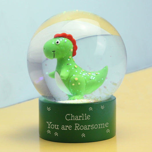 Personalised Dinosaur Snow Globe - Violet Belle Gifts - Personalised Dinosaur Snow Globe