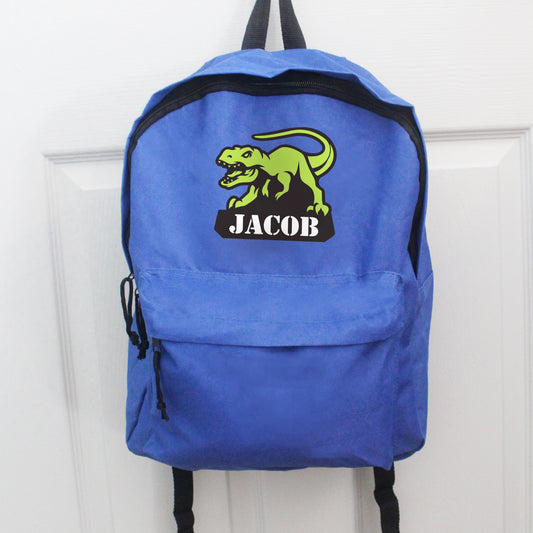 Personalised Blue Dinosaur Backpack