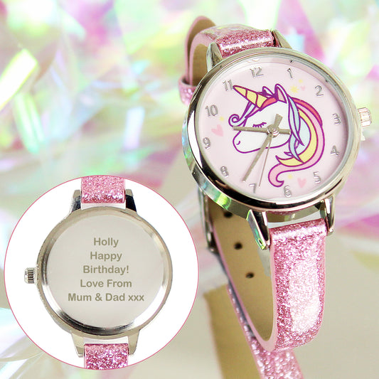 Personalised Girls Glitter Strap Unicorn Watch - Violet Belle Gifts - Personalised Girls Glitter Strap Unicorn Watch