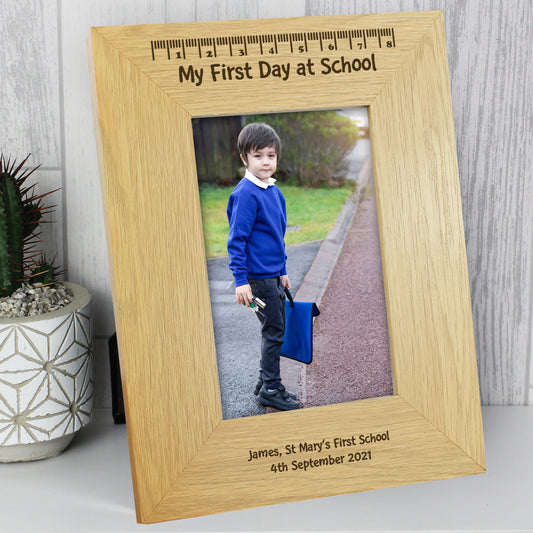 Personalised “First Day At School” Oak Finish 6x4 Picture Frame