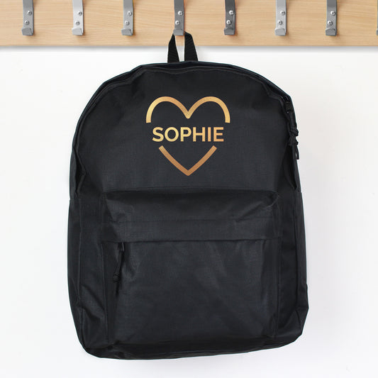 Personalised Gold Heart Backpack - Black - Violet Belle Gifts - Personalised Gold Heart Backpack - Black