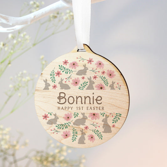 Personalised Wooden Easter Gift Decoration - Floral - Violet Belle Gifts - Personalised Wooden Easter Decoration