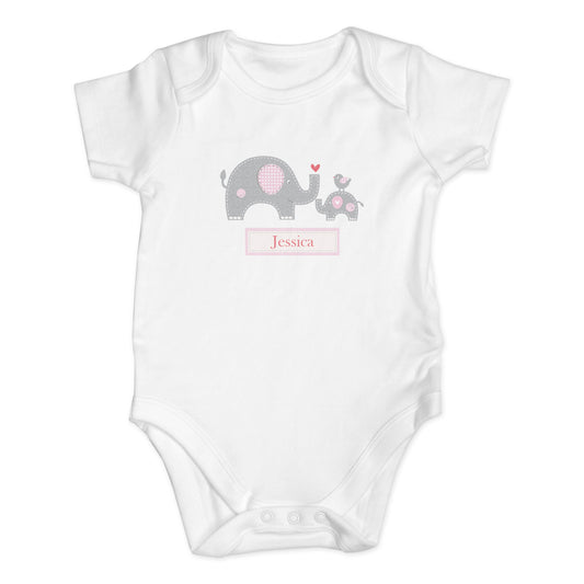 Personalised Baby Vest 0-3 Months - Pink Elephant - Violet Belle Gifts - Personalised Baby Vest 0-3 Months - Pink Elephant