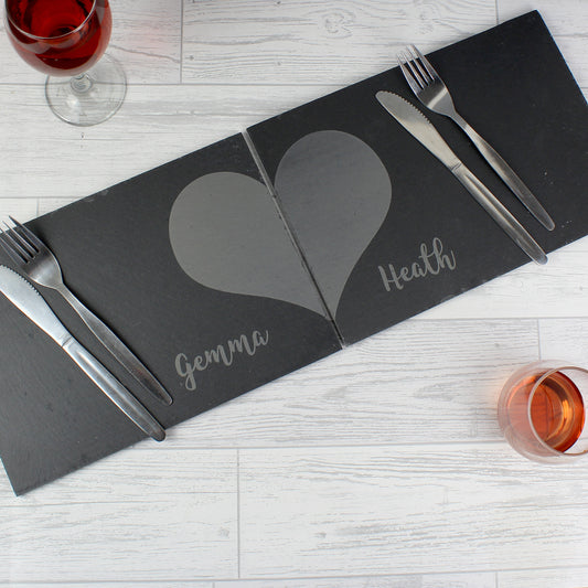 Personalised Slate Placements Pair - Heart - Violet Belle Gifts - Personalised Pair Slate Placements - Heart