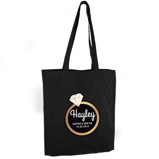 Personalised Gold Ring Black Cotton Tote Bag - Violet Belle Gifts - Personalised Cotton Tote Bag