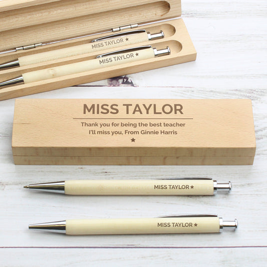 Personalised Wooden Case, Pen & Pencil Gift Set - Violet Belle Gifts - Personalised Pen & Pencil In a Wooden Gift Box