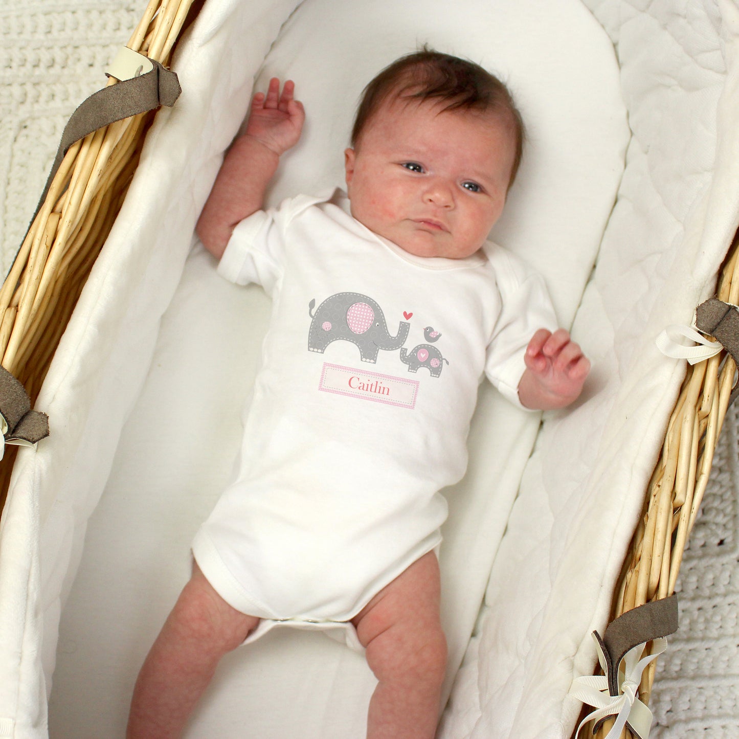 Personalised Baby Vest 0-3 Months - Pink Elephant - Violet Belle Gifts - Personalised Baby Vest 0-3 Months - Pink Elephant