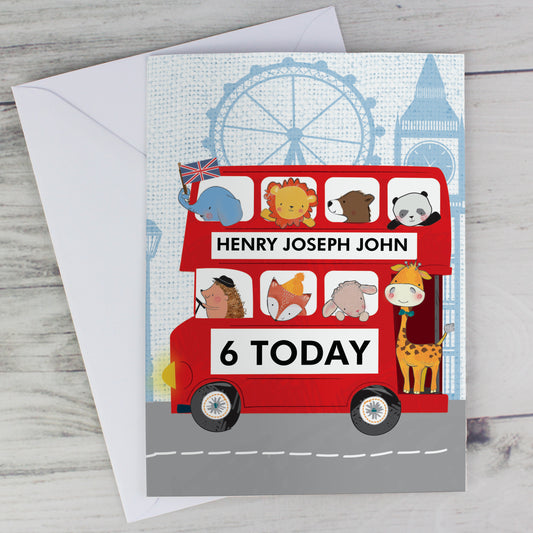 Personalised London Bus Animal Friends Birthday Card - FREE STANDARD UK DELIVERY! - Violet Belle Gifts - 