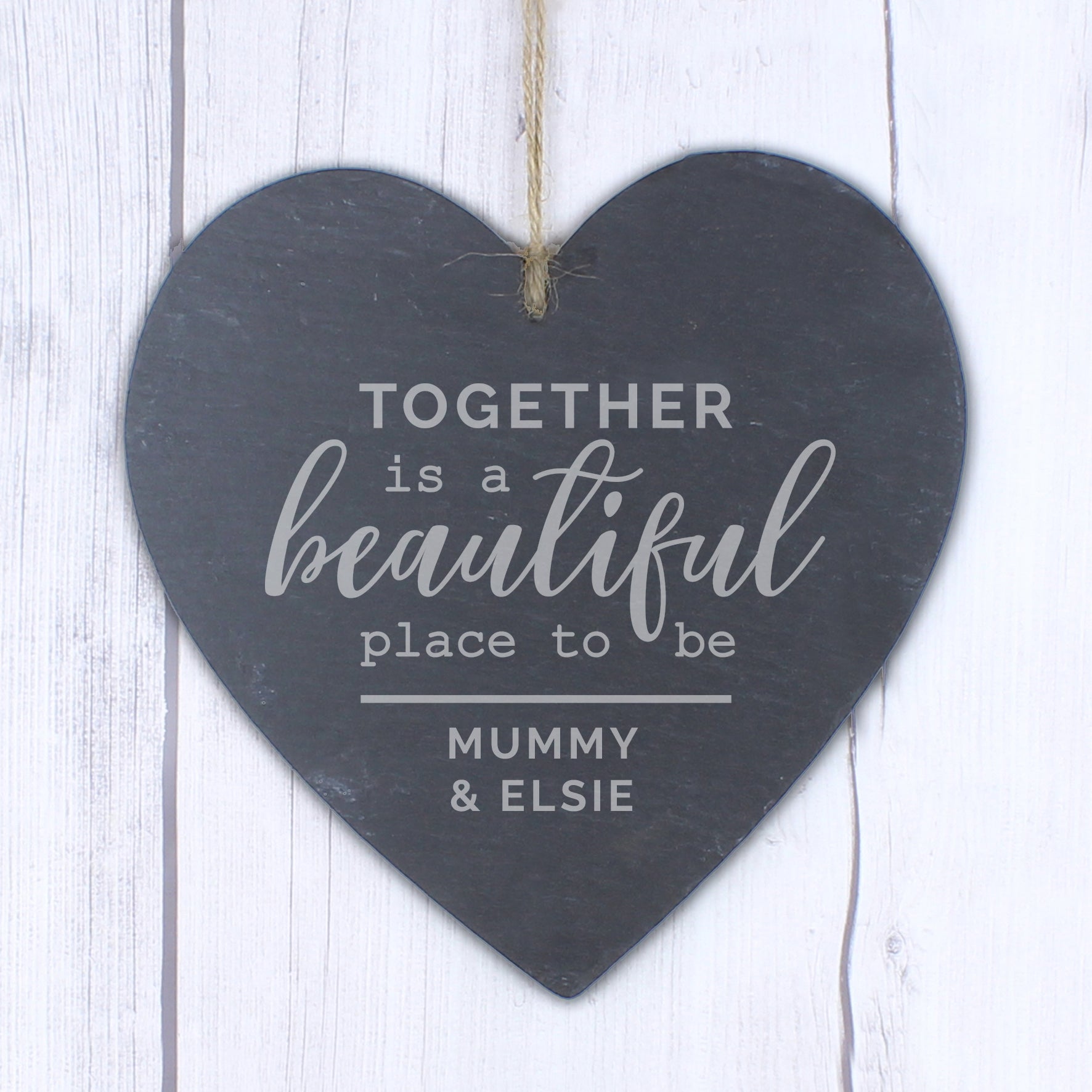 Personalised Slate Heart Hanger - Together Is A Beautiful Place To Be - Violet Belle Gifts - Personalised Slate Heart Hanger