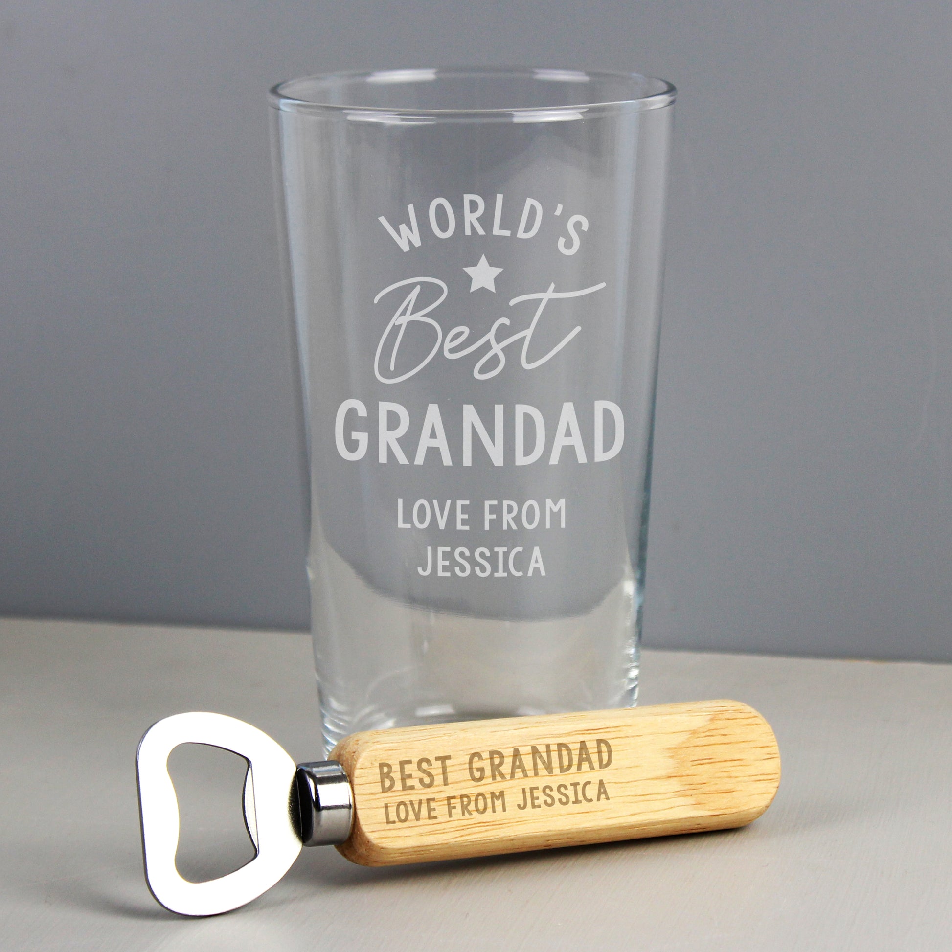 Personalised “Worlds Best” Glass & Bottle Opener Set - Violet Belle Gifts - Personalised Beer Glass & Bottle Opener