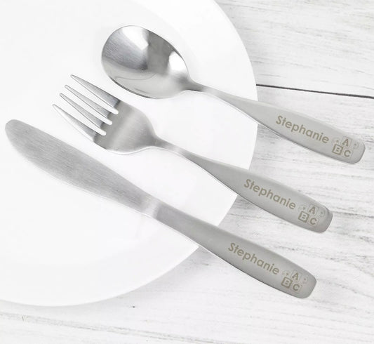Children’s Personalised ABC Cutlery Set - Violet Belle Gifts - Personalised Children’s Cutlery Gift Set