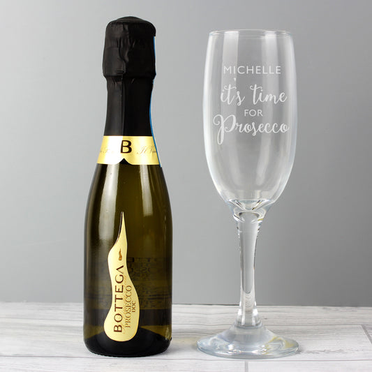 Personalised “It’s Time For Prosecco” Flute & Bottega Gift Set - Violet Belle Gifts - Personalised Prosecco Glass and Prosecco Gift Set