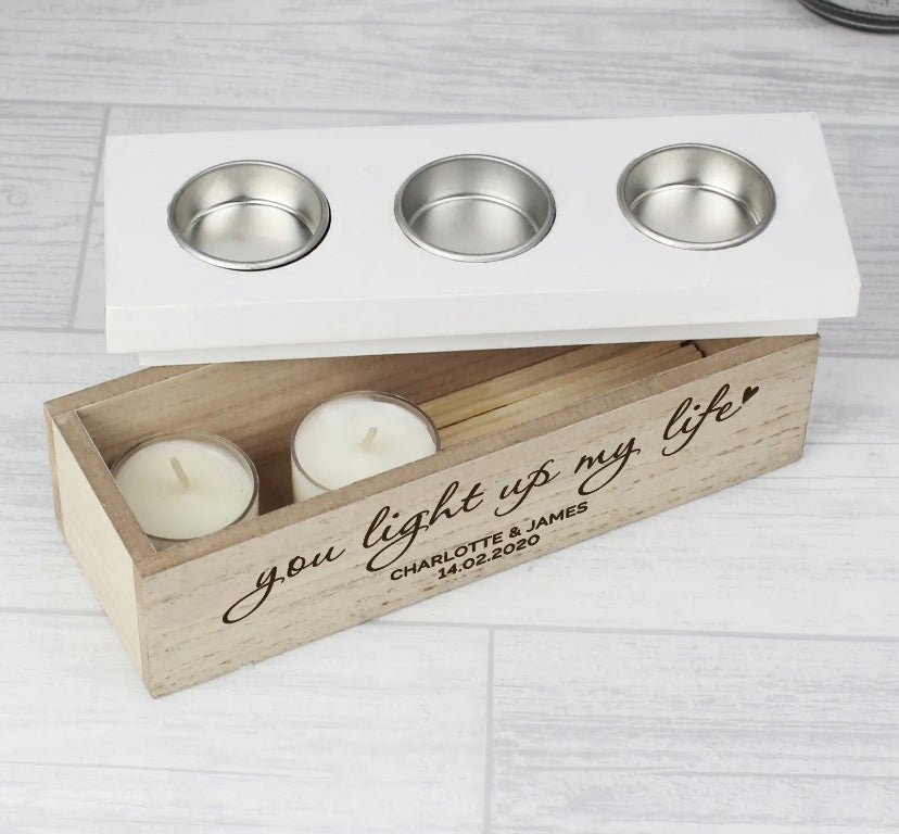 Personalised Triple Tea Light Box - Violet Belle Gifts - Personalised Wooden Tea Light Trinket Box