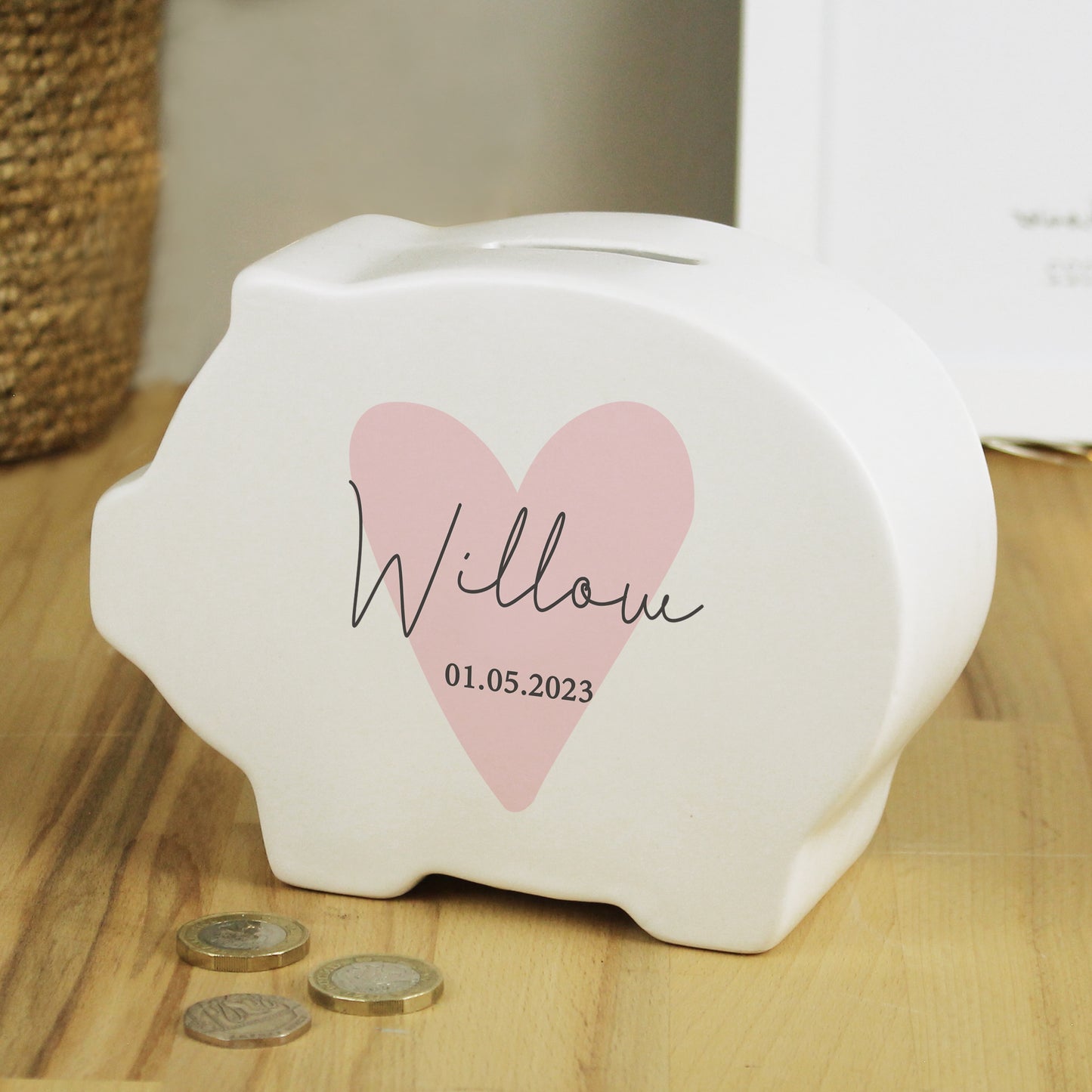 Personalised Ceramic Heart Piggy Bank - Violet Belle Gifts - Personalised Heart Ceramic Piggy Bank