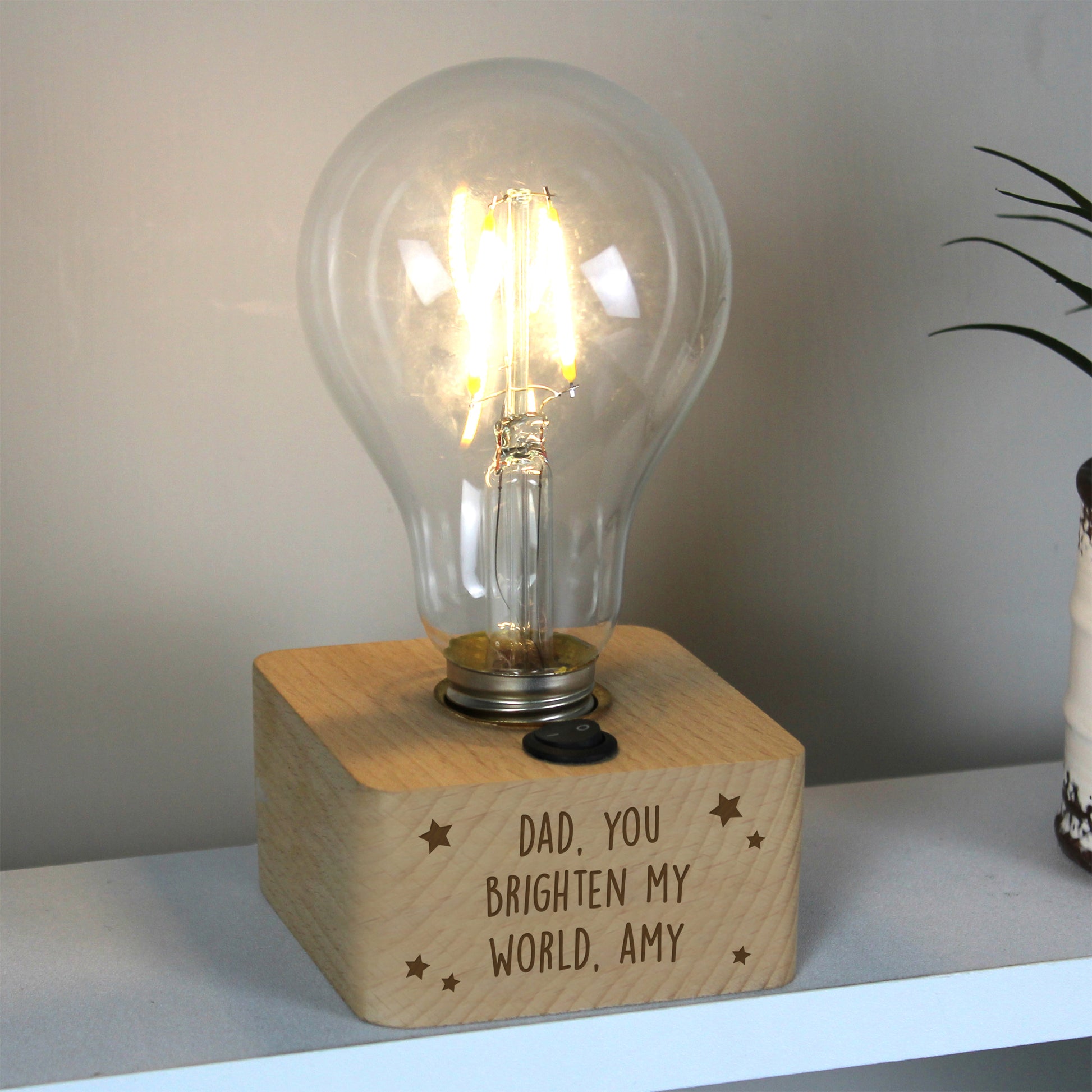 Personalised Beech Wood Table Lamp - Violet Belle Gifts - Personalised Bulb Lamp