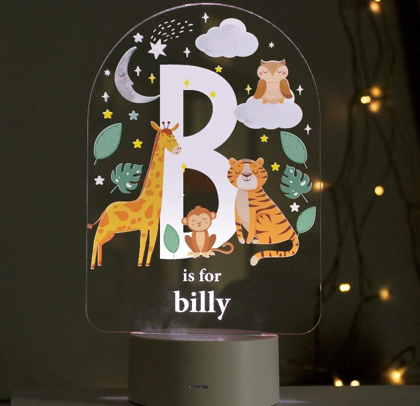 Personalised Alphabet Safari LED Nightlight - Violet Belle Gifts - Personalised Children’s Night Light