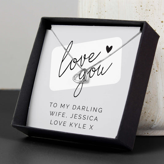 Personalised Love You Sentiment Necklace & Box - Violet Belle Gifts - Personalised Card & Necklace Gift Set