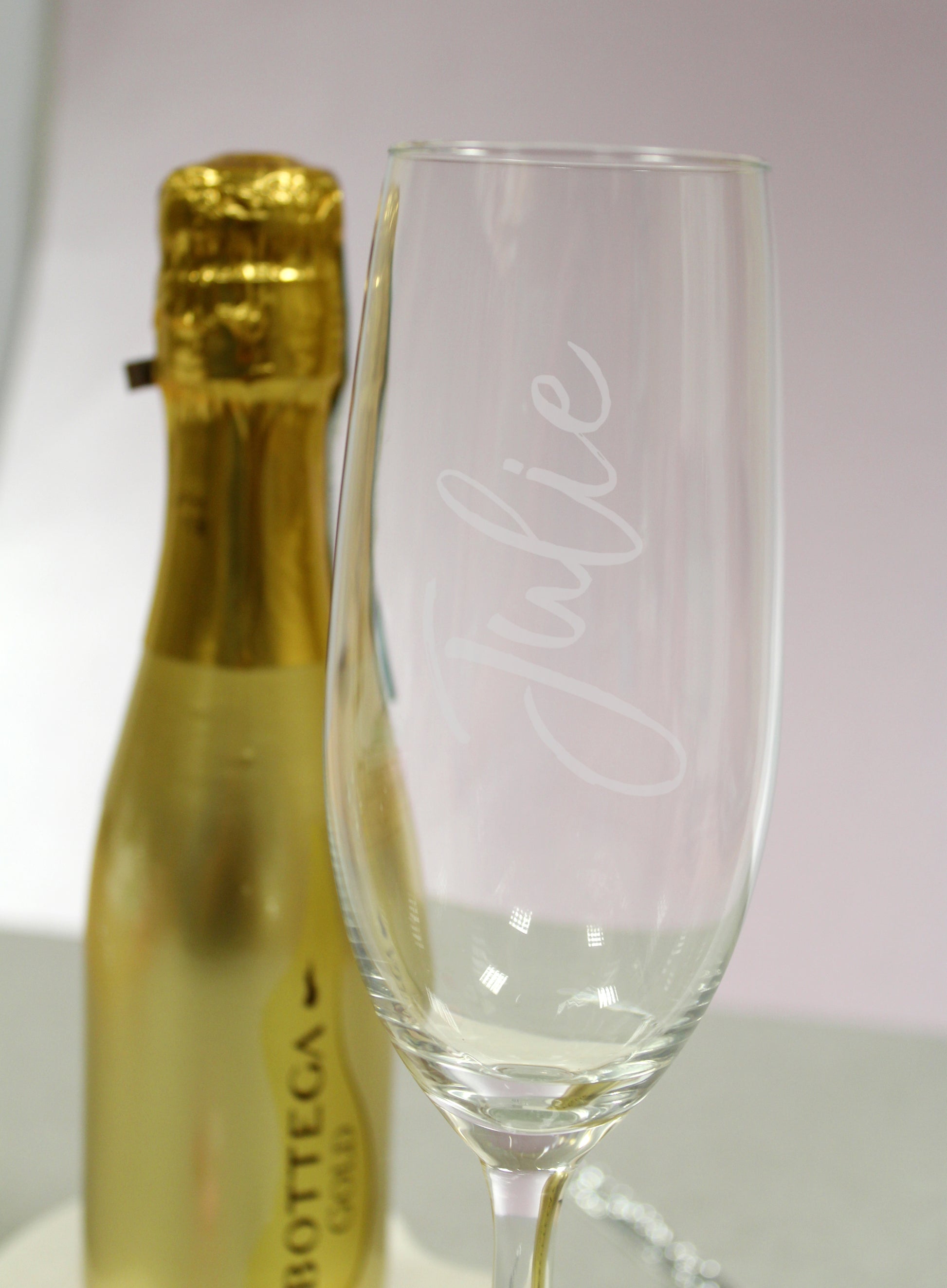 Personalised Flute & 200ml Gold Bottega Prosecco Gift Set - Violet Belle Gifts - Prosecco Glass Gift Set