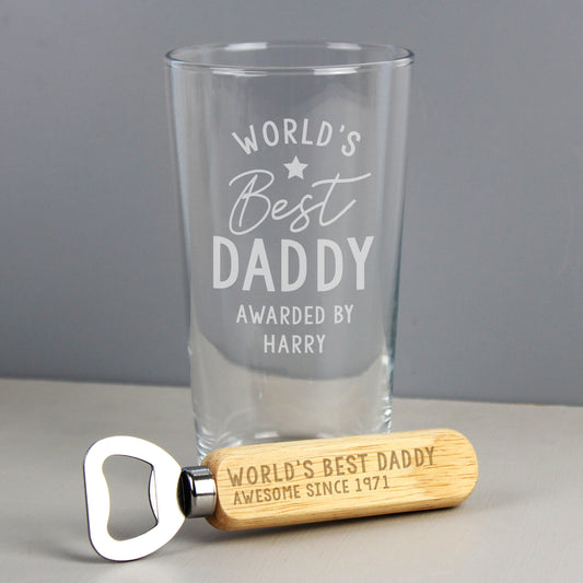 Personalised “Worlds Best” Glass & Bottle Opener Set - Violet Belle Gifts - Personalised Beer Glass & Bottle Opener