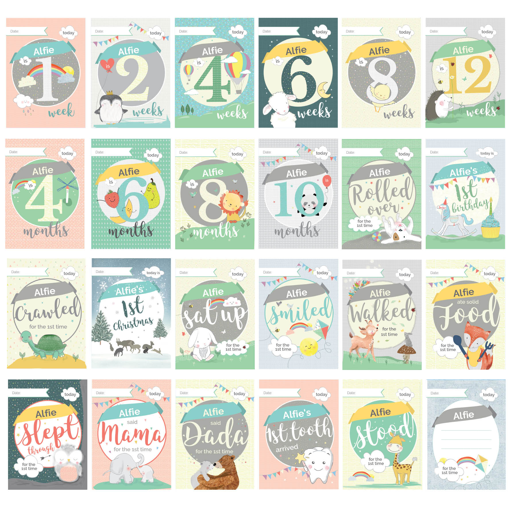 Personalised Baby Milestone Cards - Violet Belle Gifts - Personalised baby Milestone cards with any name