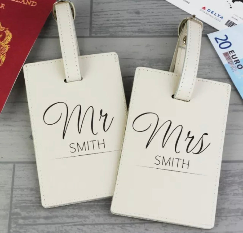 Personalised Couples Leather Luggage Tags - Violet Belle Gifts - Personalised his & her luggage tags