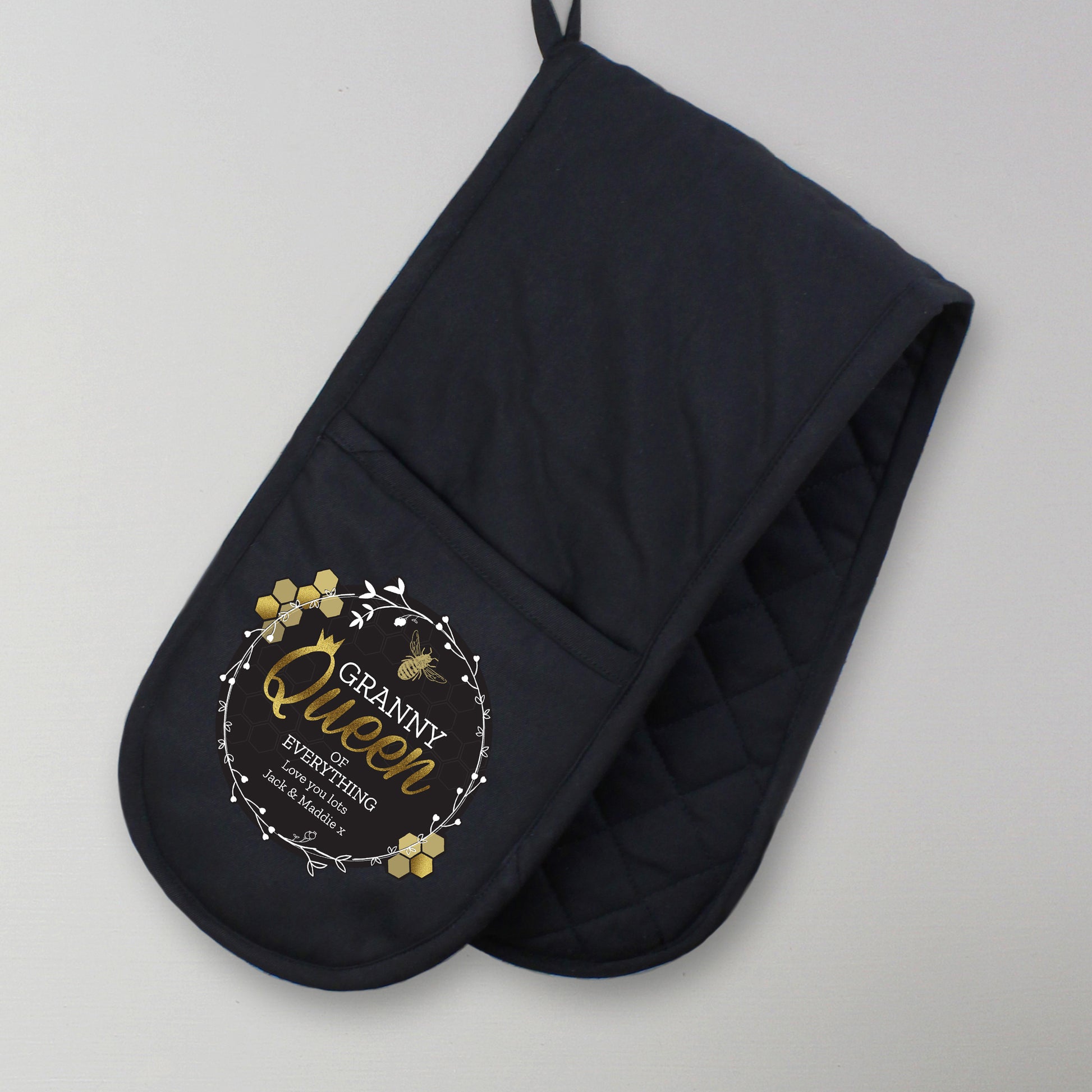 Personalised “Queen Bee” Oven Gloves - Violet Belle Gifts - Personalised Queen Bee Oven Gloves