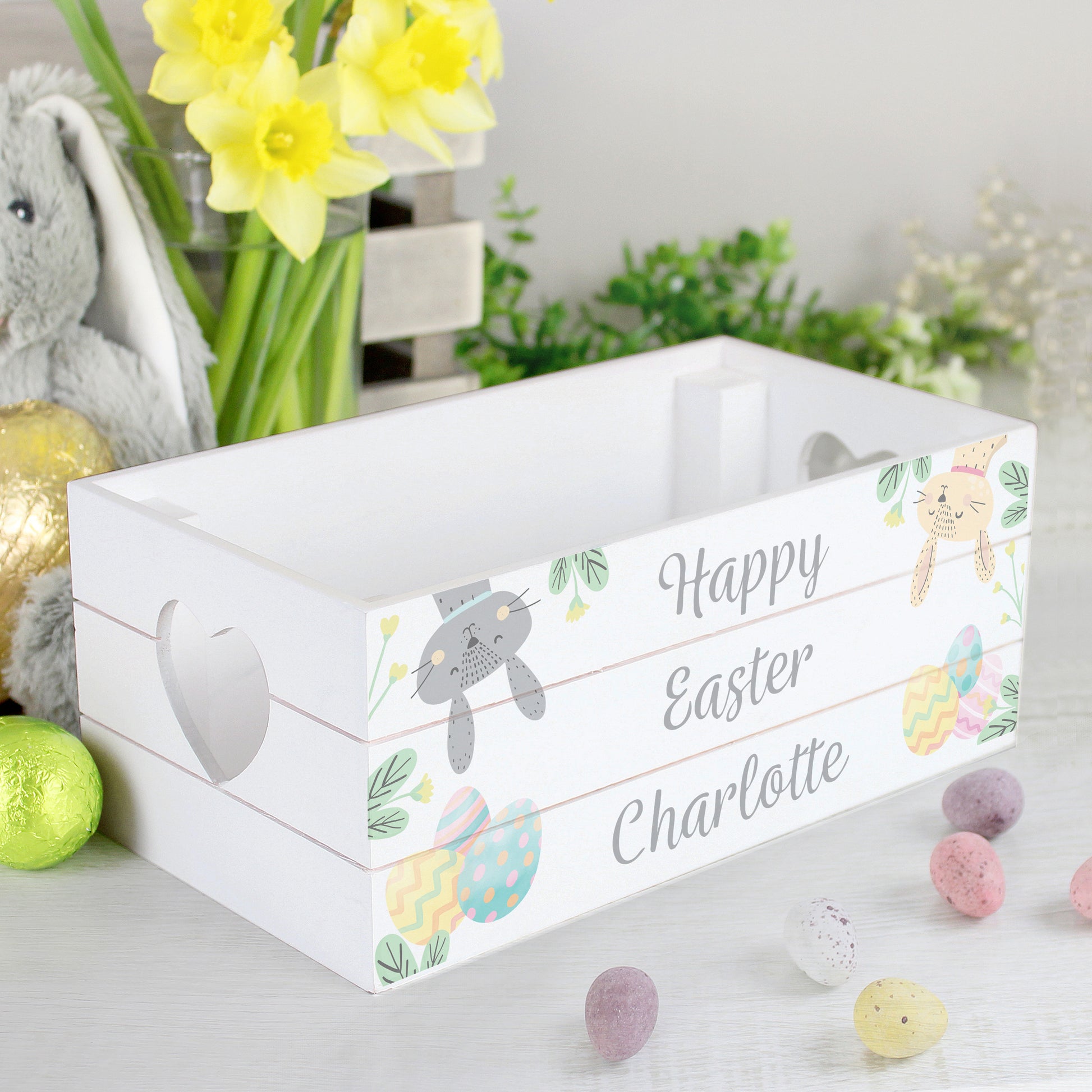 Personalised Wooden Easter Crate - Violet Belle Gifts - Easter personalised wooden crate