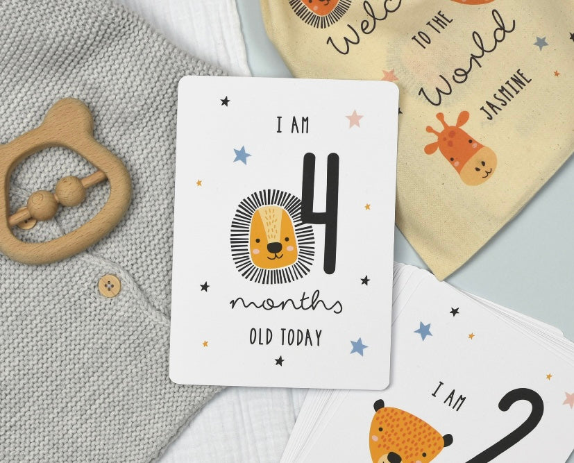Personalised Animal Milestone Cards - Violet Belle Gifts - Personalised Baby Milestone Cards