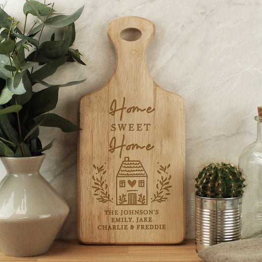 Personalised Wooden “Home Sweet Home” Paddle Board - Violet Belle Gifts - Personalised Wooden Chopping Board with Handle
