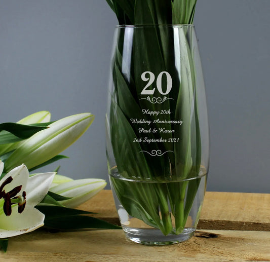 Personalised 20,25,30,40,50 or 60 Anniversary Glass Bullet Vase - Violet Belle Gifts - Personalised Engraved Glass Vase