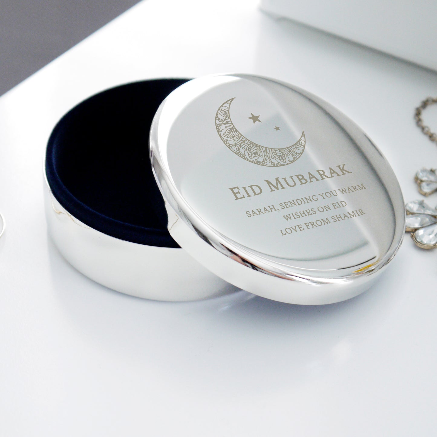Personalised Round Trinket Box - Eid/Ramadan - Violet Belle Gifts - Personalised Ramadan Trinket Box