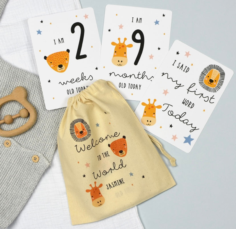 Personalised Animal Milestone Cards - Violet Belle Gifts - Personalised Baby Milestone Cards