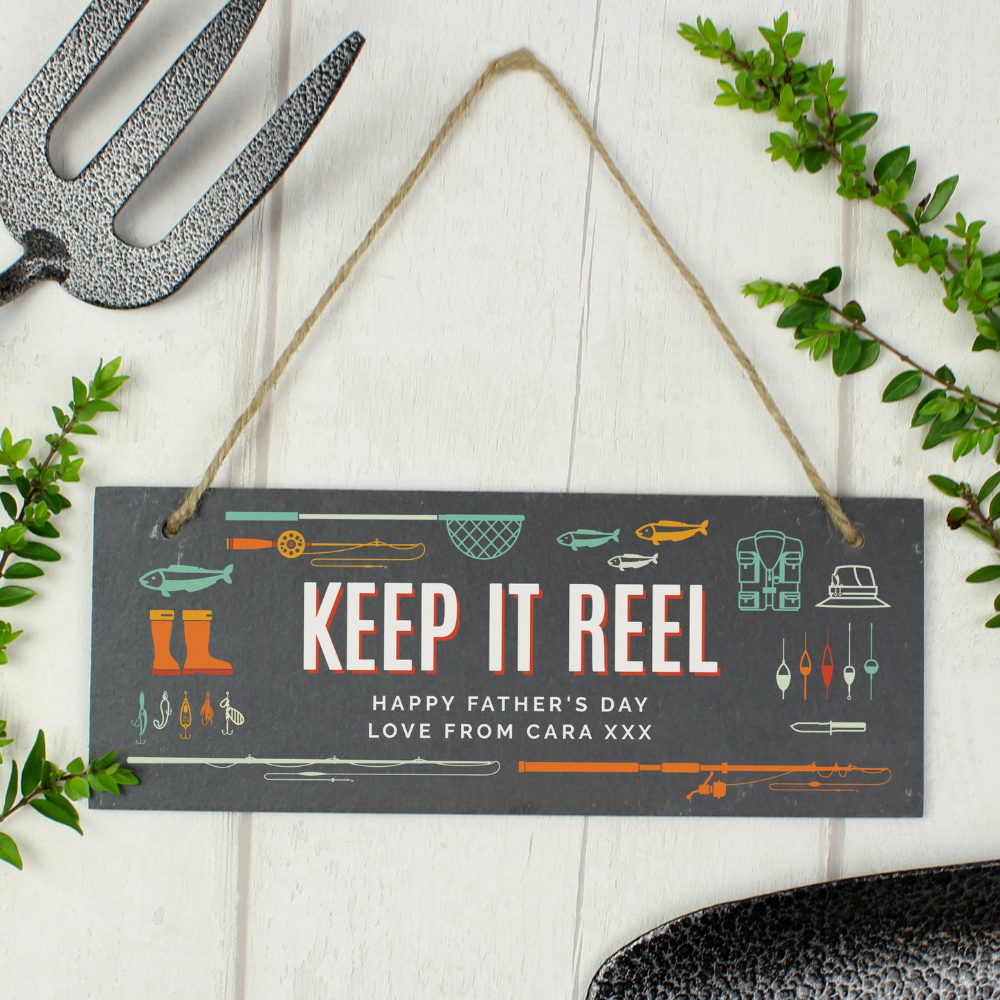 Personalised Hanging Slate - Fishing Design - Violet Belle Gifts - Personalised Hanging Slate Decoration - Angling Design