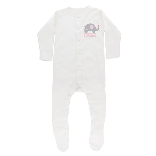 Personalised Babygrow 0-3 Months - Pink/Blue Elephant - Violet Belle Gifts - Personalised Babygrow 0-3 Months - Baby Elephant