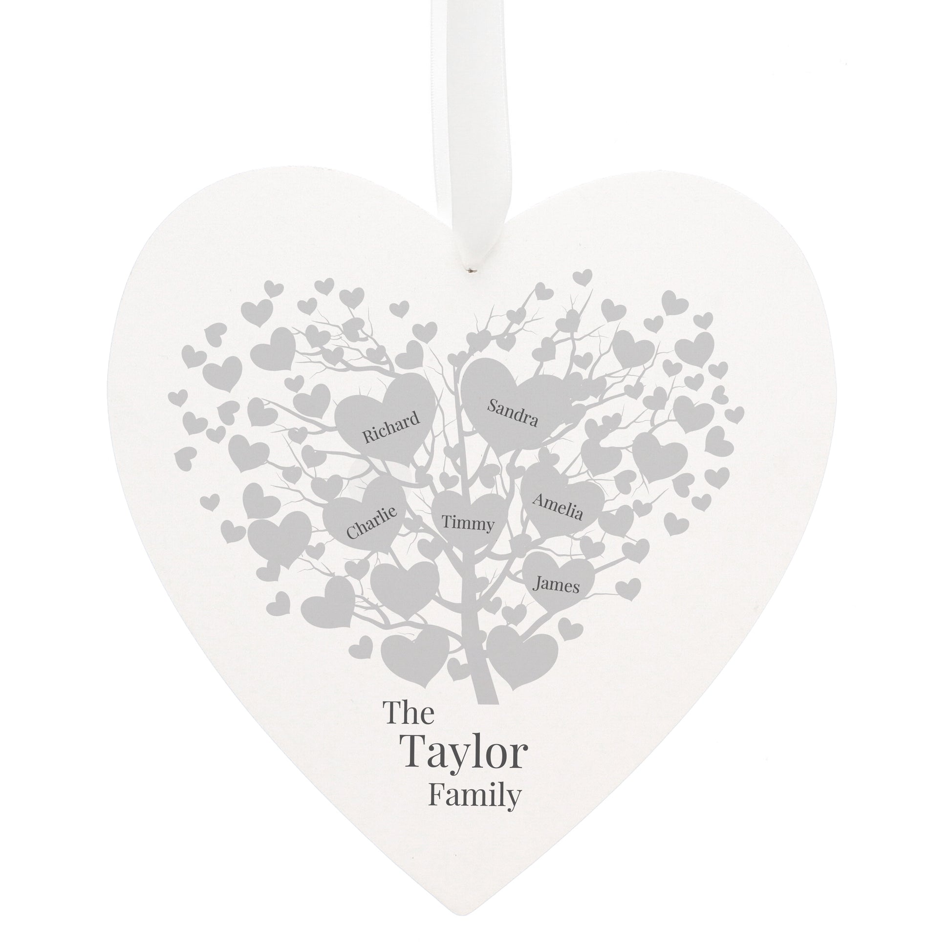 Personalised Large Wooden Family Tree Heart Decoration - Violet Belle Gifts - Personalised Wooden Heart Decoration