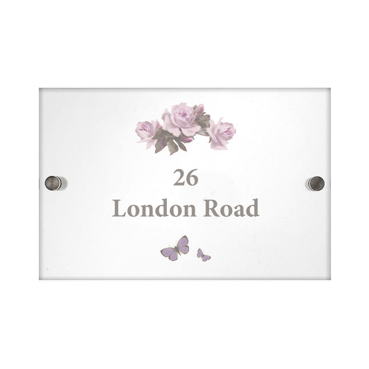 Personalised Door Number Plaque - Rose Design - Violet Belle Gifts - Personalised Door Number Plaque - Rose Design