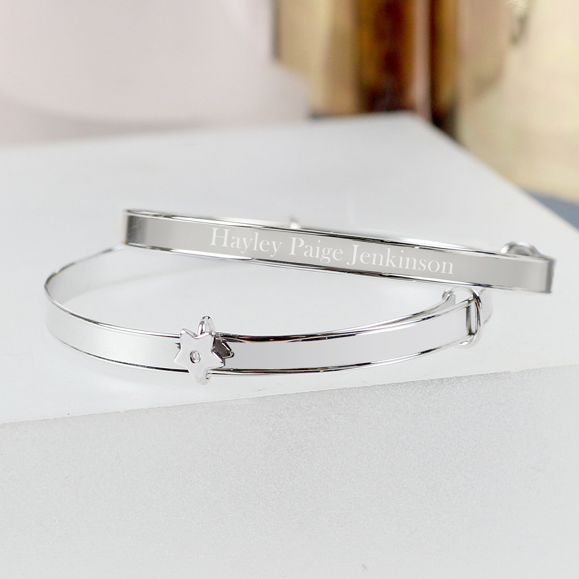 Personalised Sterling Silver Diamanté Baby Bangle - Violet Belle Gifts - 