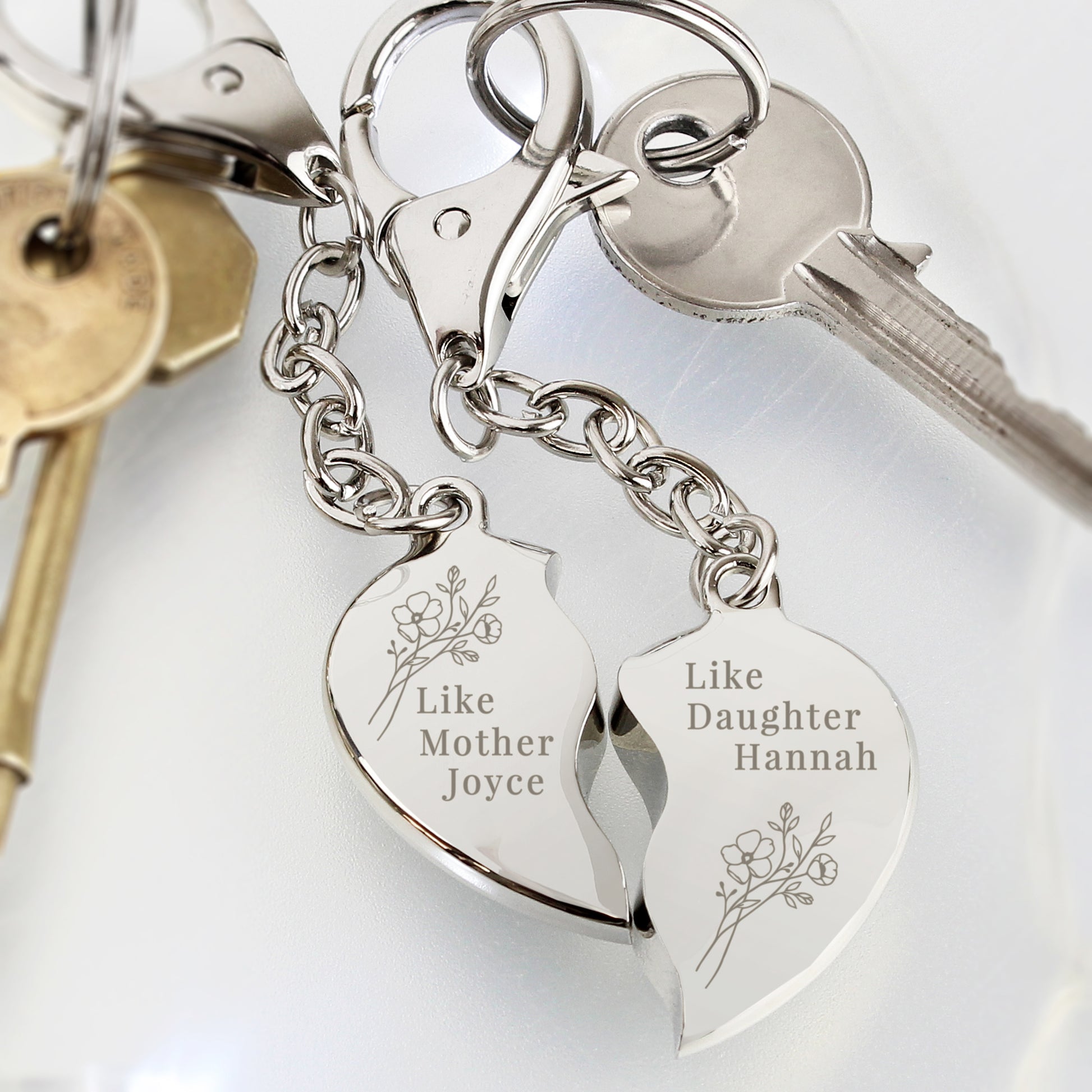 Personalised “Like Mother, Like Daughter” Keyring Set - Violet Belle Gifts - Personalised Mother & Daughter Keychain Set
