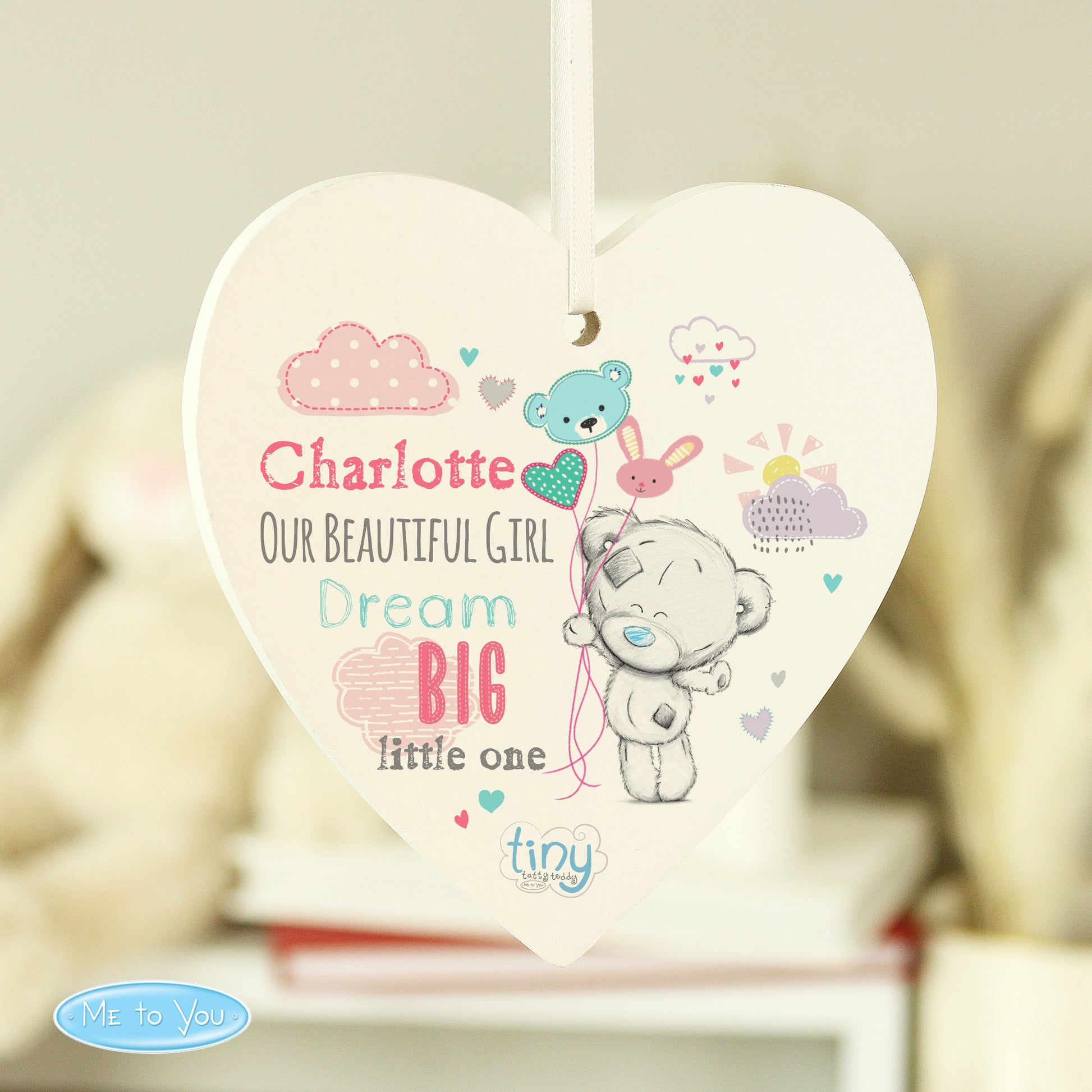 Personalised Heart Hanger - Tatty Teddy - Violet Belle Gifts - Personalised Heart Hanger - Tatty Teddy