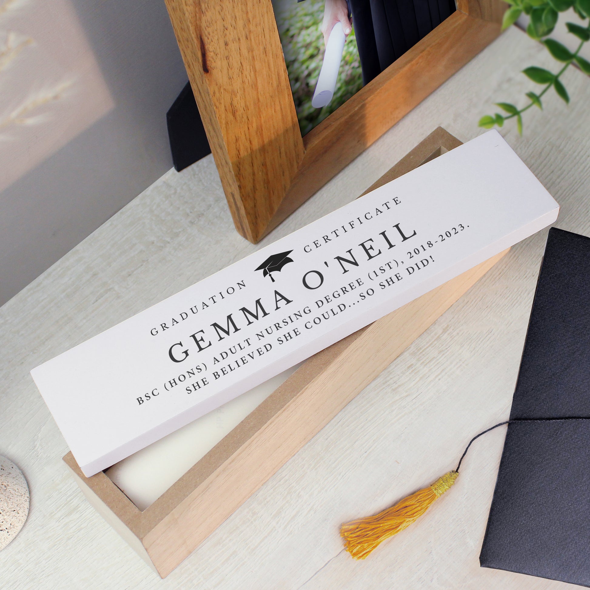 Personalised Graduate Certificate Wooden Storage Case - Violet Belle Gifts - Personalised Graduation Certificate Wooden Case