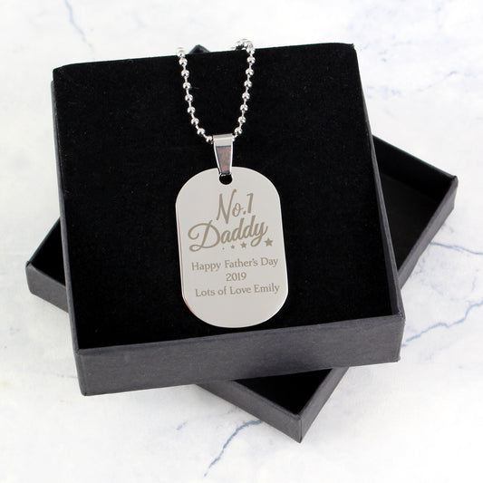 Personalised No.1 Daddy Dog Tag Necklace - Violet Belle Gifts - Personalised No.1 Dad Dog Tag Necklace