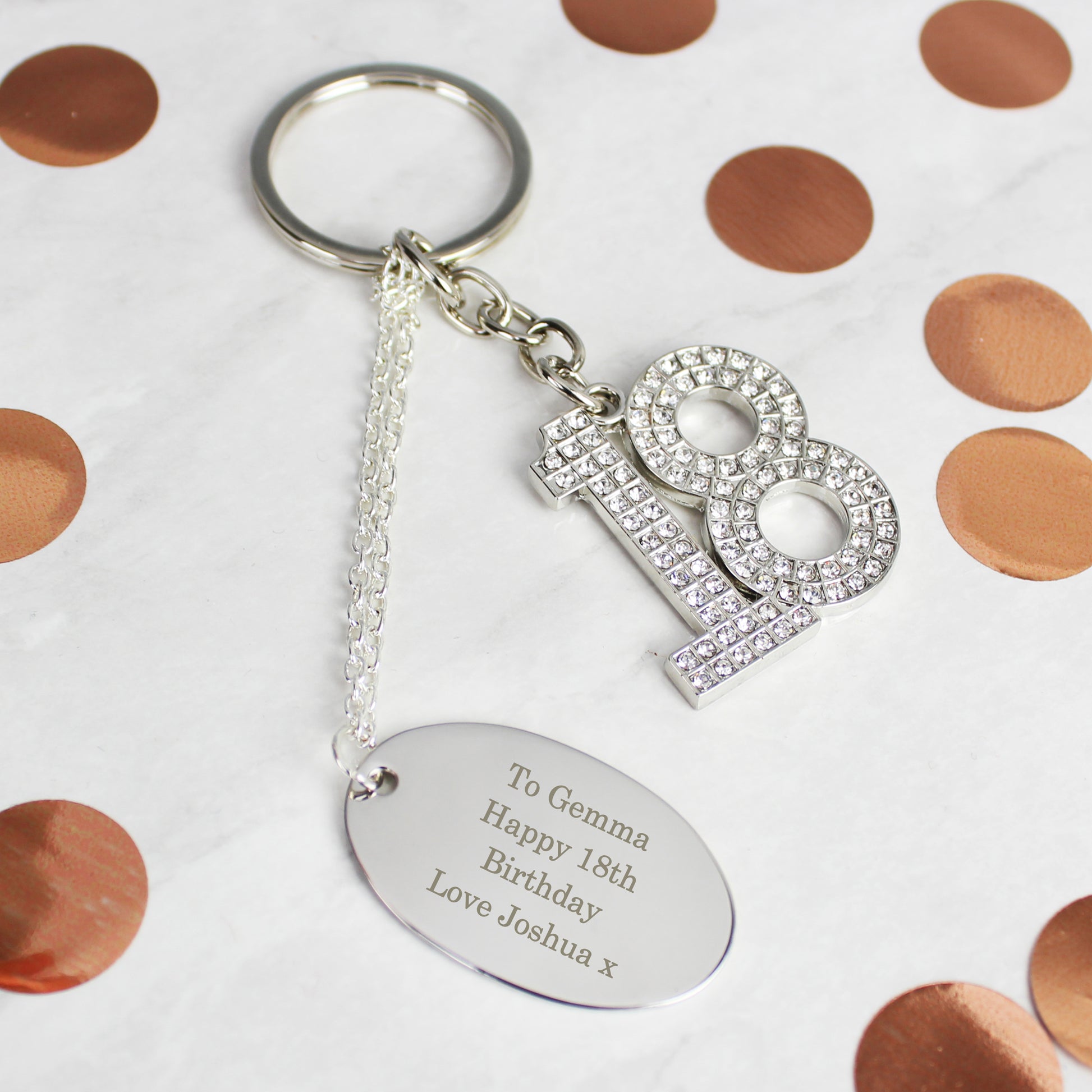Personalised Diamanté 18 Keyring - Violet Belle Gifts - 18 Personalised Key Ring