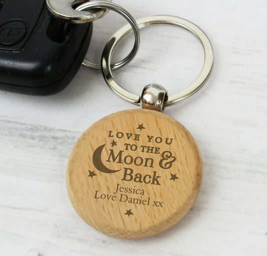 Personalised “Love you to the moon & back” Wooden Keyring - Violet Belle Gifts - 